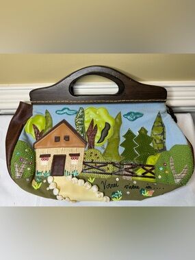Braccialini Home Sweet Home Handbag, Wooden Handles and Embellishments
